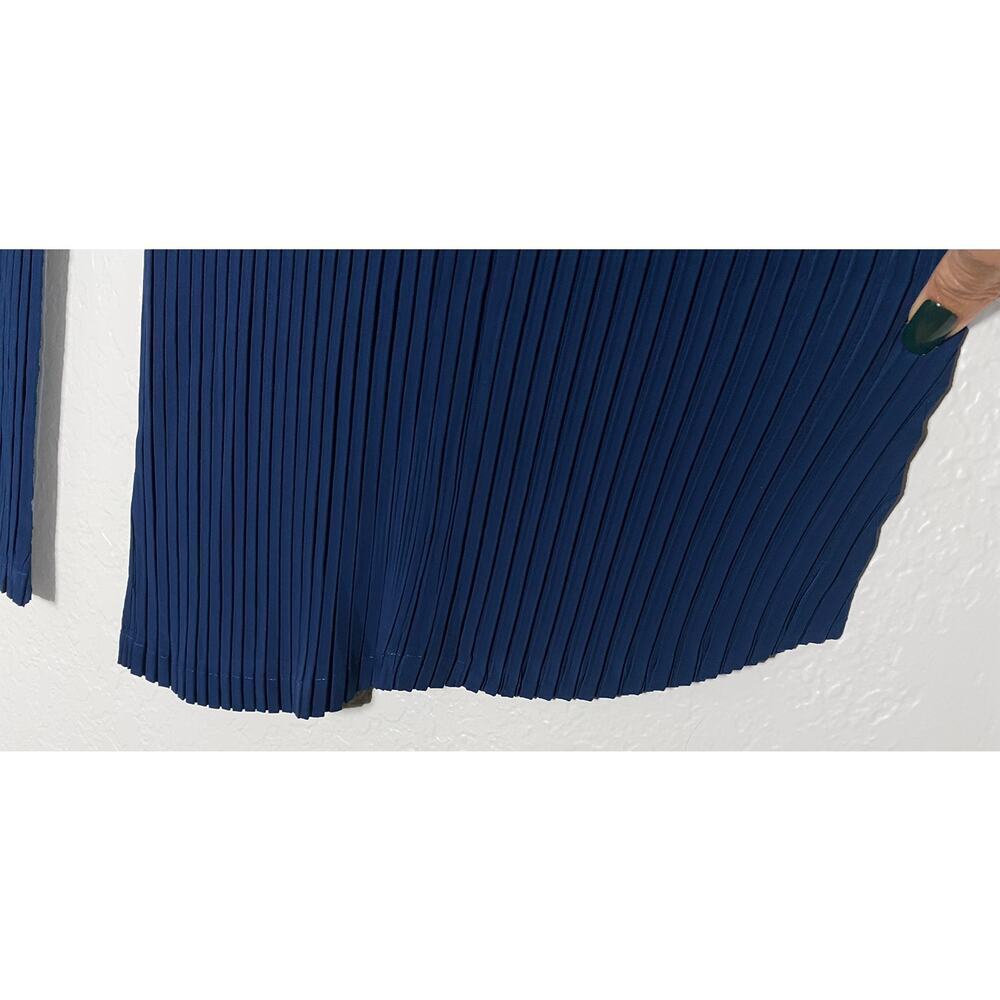 Issey Miyake Womens Blue Pleated Wide Leg Pants Side Sash Rounded Edge Lagenlook - Picture 15 of 15